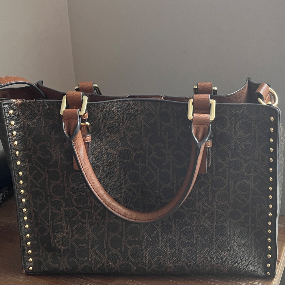Calvin Klein Dark Brown Tote with Gold Studs